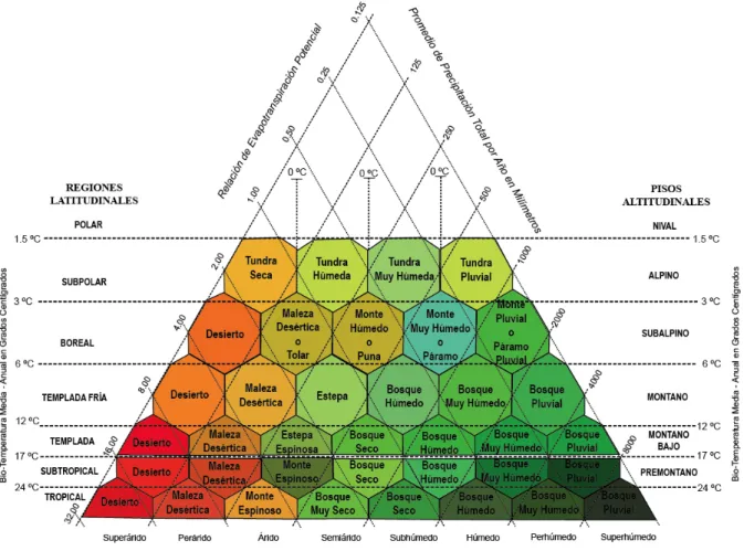 Figura 2: Modelo bioclimático de Zonas de Vida. Elaboración propia, basado en Ewel et al