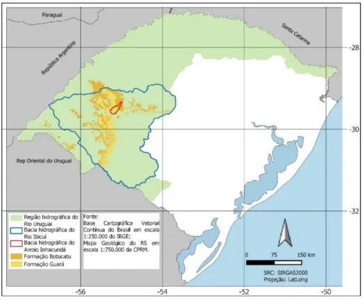 Figura 1: Localização da Bacia Hidrográfica do Arroio Inhacundá, São Francisco de Assis, RS