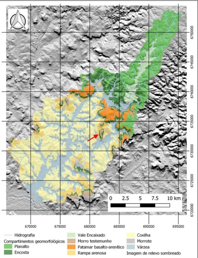 Figura 4: Compartimentação geomorfológica da bacia hidrográfica do arroio Inhacundá. 