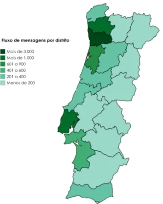 Figura 3. Distribuição geográfica das mensagens por distrito