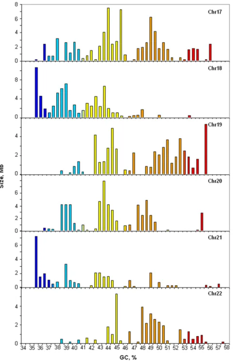 Figure 1. Distribution of isochores on chromosomes 17 to 22 from the human reference genome