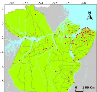 Figura 1. Localização das estações pluviométricas no Estado do Pará