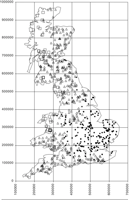 Fig. 2. Spatial distribution of catchments grouped by observed average annual runoff depth (AARD)