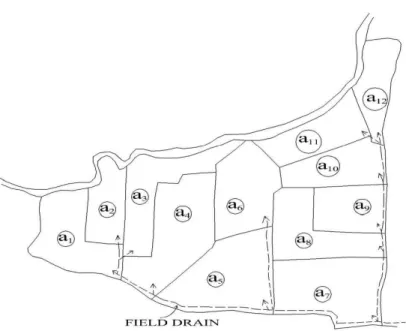 Figure 3. Layout of Subchaks,Water Course and Field Drains for Chak-A