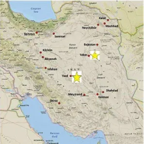 Figure 1. Locations of the plant material collection (Tabas  and Yazd)