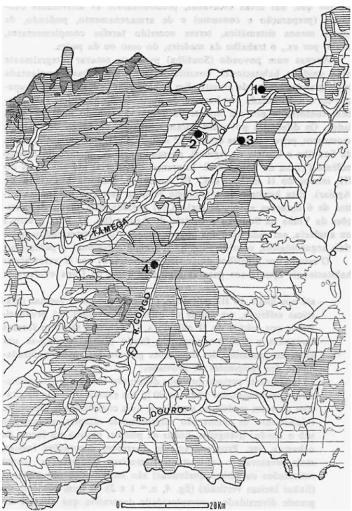 Fig. 2 —Estações estudadas: 1—Vinha da Soutilha (Mairos); 2 —Pastoria (Chaves); 