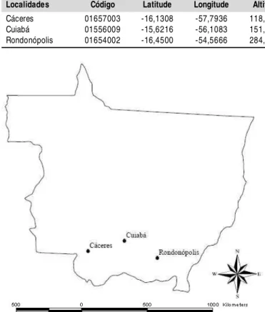 Tabela 1. Localidades do Estado de Mato Grosso utilizadas no presente estudo