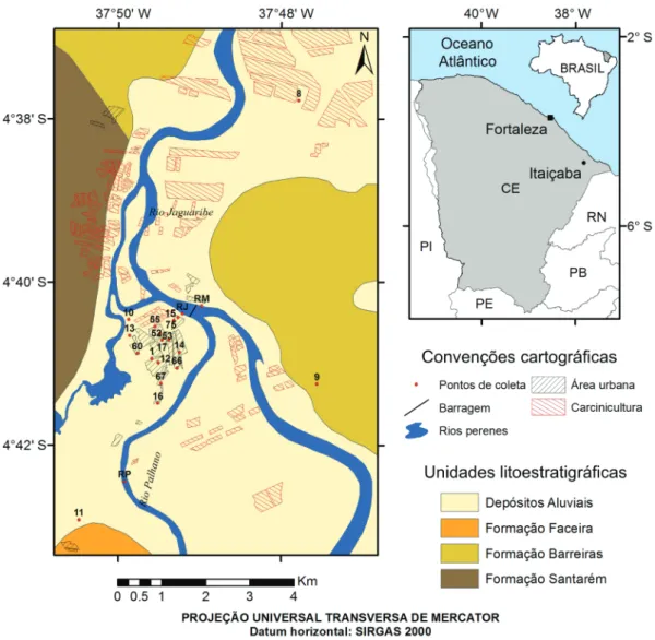 FIGURA 1 – Mapa de localização da área de estudo no município de Itaiçaba (CE) e seu contexto geológico  (Modificado de CPRM 2003).
