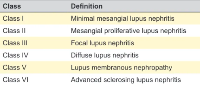 Table 1 – Abbreviated lupus nephritis ISN/RPS classification