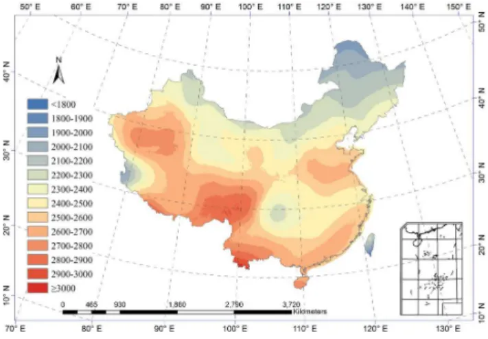 Fig. 2. Spatial distribution of perennial average of annual diffuse radiation in China during 1981–2010 (Unit: MJ m − 2 yr − 1 ).