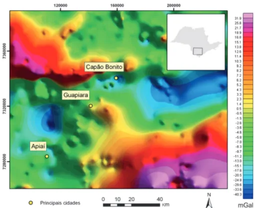 FIGURA 6 – Mapa de contorno sombreado da anomalia Bouguer residual de grau 6.