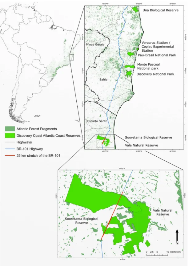 Fig 1. Map locating the Sooretama Biological Reserve and the Vale Natural Reserve in Southeast Brazil