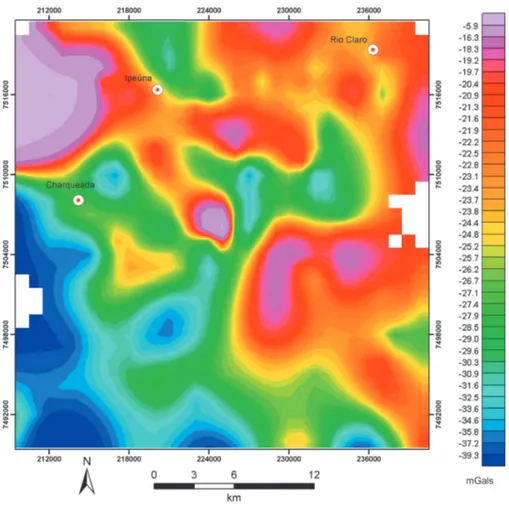 FIGURA 3 - Mapa de curvas de contorno com os valores da anomalia Free-Air.      