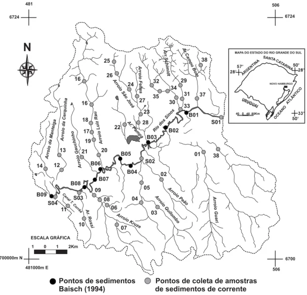 FIGURA 1 - Mapa de localização dos pontos de coleta de sedimentos de corrente.