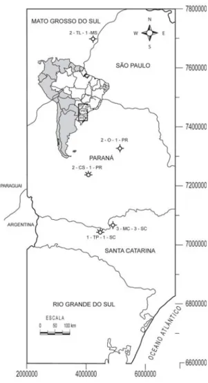 FIGURA 1 - Mapa de localização dos poços analisados na Bacia do Paraná.