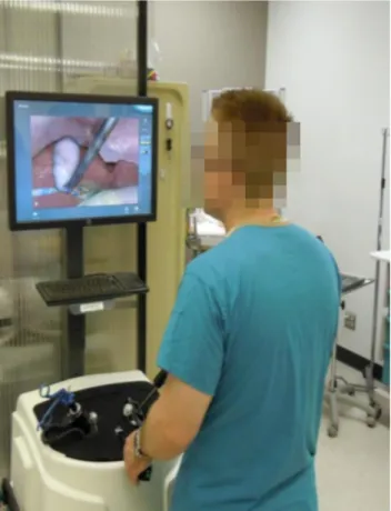 Figure 1 – Practicing laparoscopic cholecystectomy on LAP Mentor