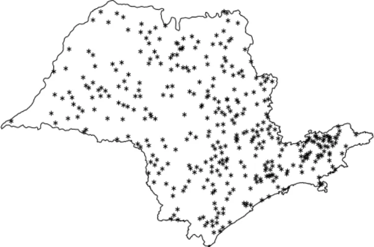 Figura 1.  Localização  das estações  pluviométricas no  Estado de São Paulo