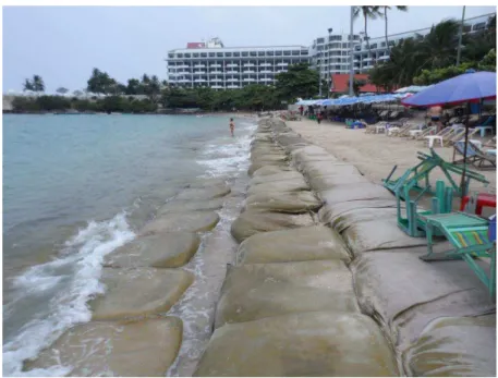 Figure 2.  Example of sandbag revetment at northern Pattaya beach, Chonburi province (photo  taken on February 7, 2013) 