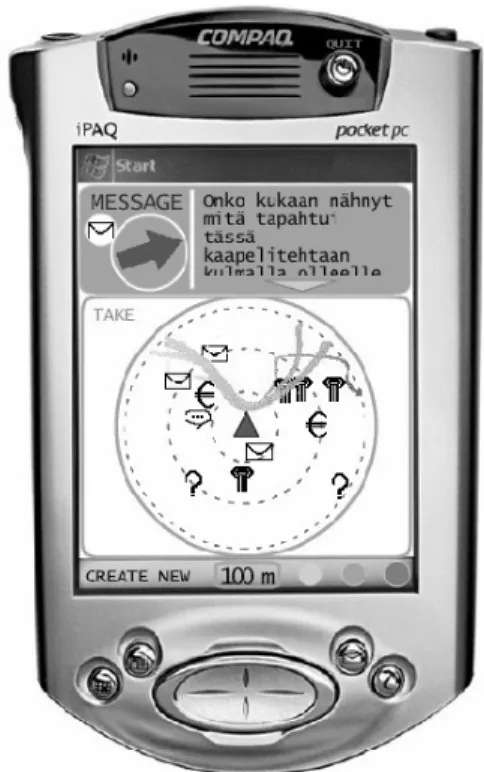 Figure 3.  InfoRadar is a radar-like user interface to location-based messaging. 