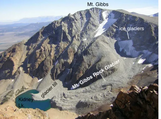 Fig. 2. The Mount Gibbs rock glacier from the shoulder of Mount Dana looking south (Photo: