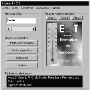 Figura 4. Tela principal do programa computacional Estima_T com as opções de cálculo: Pontos convencionais, Pontos específicos e Estima série