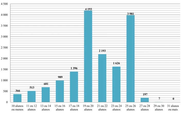 Figura 5.1.4. Turmas (N) de 1.º CEB, segundo a sua dimensão. 2015/2016 