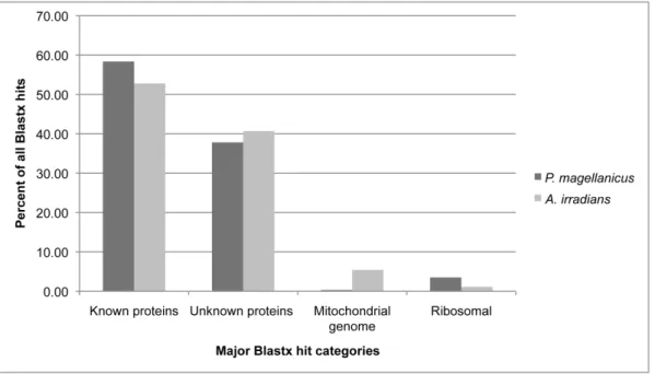 Figure 3. Scallop BLAST hit distributions. Percent hits in each major category of proteins examined (‘‘Known’’ = annotated nuclear proteins;