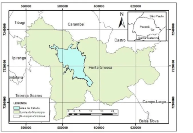 FIGURA 01 – Localização geográfica do município de Ponta Grossa-PR, com delimitação  do perímetro urbano