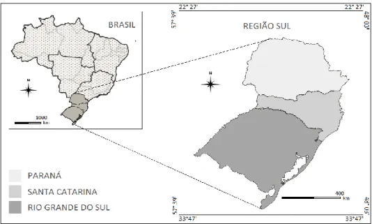 Figura 01: Mapa da área de estudo: Região Sul do Brasil 