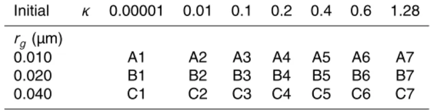 Table 2. RAMS sensitivity simulation names and initial values for r g and κ.