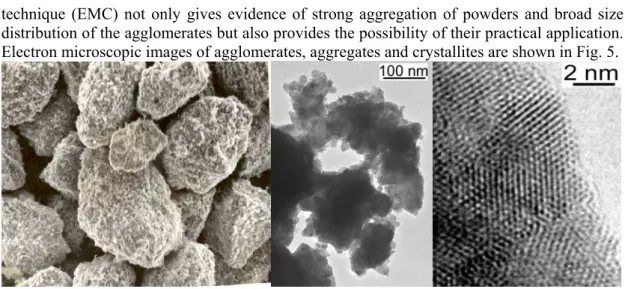 Fig. 5 EM image of the fraction of 40-100 µm agglomerates, aggregates and crystallites of  fluorite Bi 1.5 Y 0.3 Sm 0.2 O 3+x 