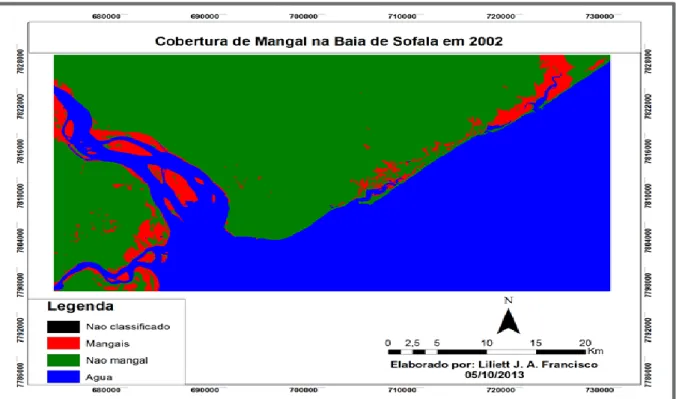 FIGURA 3: Mapa de cobertura de mangal na Baía de Sofala em 2008. 