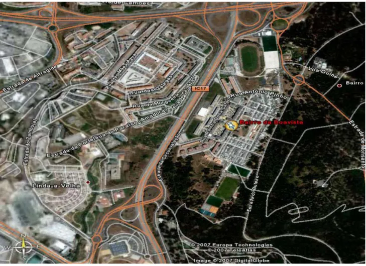 Figura 3 – Imagem de Satélite do Bairro da Boavista (Lisboa). Fonte: Googlemaps. 