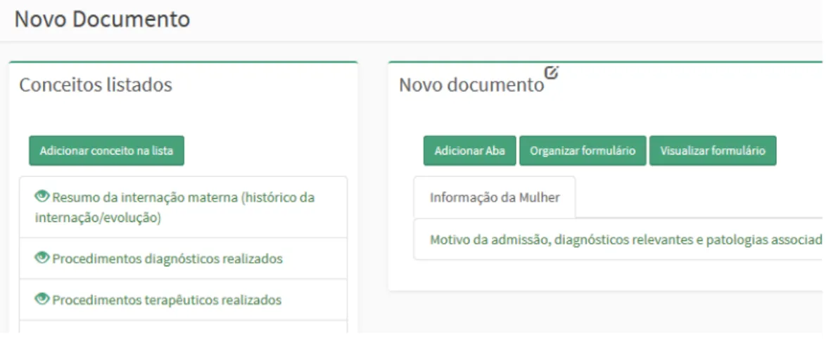 Figura 7 - Interface para criação de novo documento Fonte: Protótipo XIMEHR