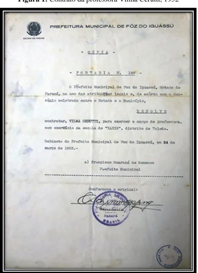 Figura 1: Contrato da professora Vilma Cerutti, 1952 