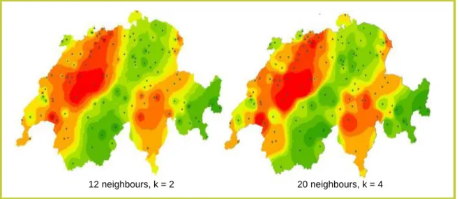 FIGURA 4: Estimação pela superfície de tendência polinomial do 1º e 5º grau (www.geo.unizh.ch/gis, 2010)