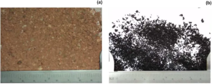 Figure 1. True-scale pictures for (a) test soil and (b) tyre chips