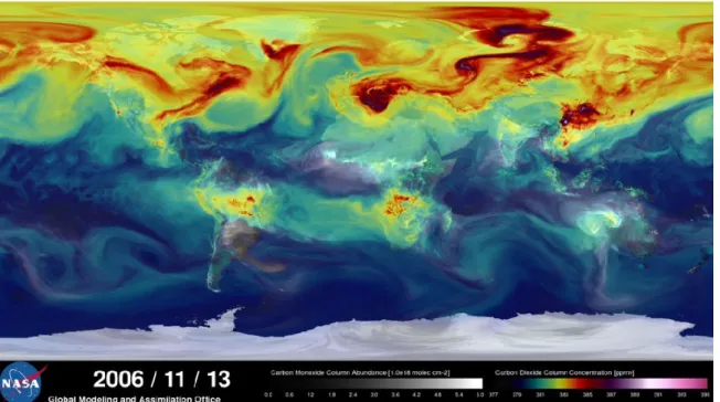 Figura 1 - Modelo computacional criado pela NASA para simular como o CO 2  move-se na atmosfera