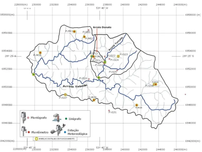Figura 1- Localização das estações pluviométricas na bacia de drenagem do Taboão 