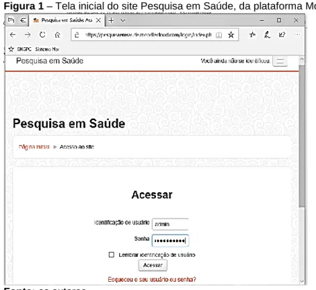 Figura 1 – Tela inicial do site Pesquisa em Saúde, da plataforma Moodlecloud.