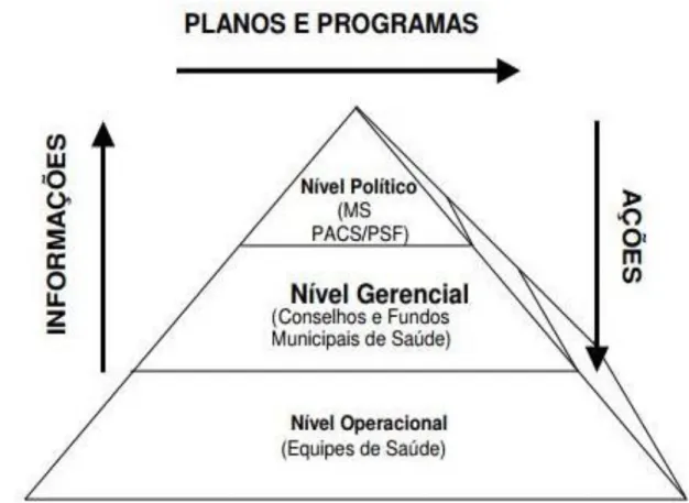 Figura 1: Pirâmide organizacional do Programa de Agente Comunitários/Programa Saúde da Família  sob a ótica da informação (Portugal, 2003)