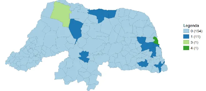 Figura 2 – Número de municípios com pelo menos uma UPA no estado do Rio Grande do  Norte em 2020 