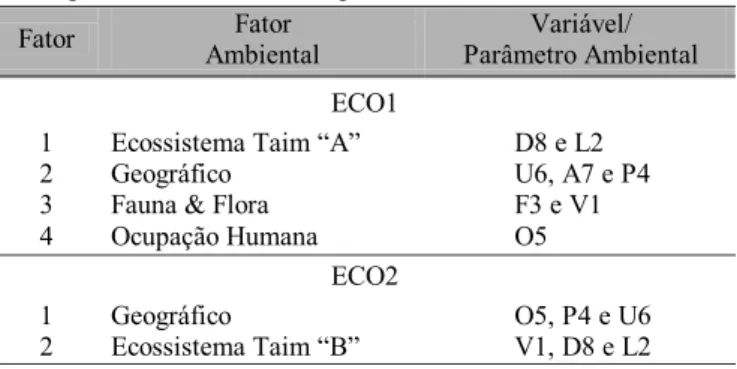 Tabela 4. Interpretação dos resultados da matriz dos componentes rotacionados para ECO1 e ECO2