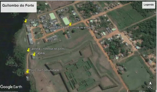 Figura 6 – Localização do porto da Comunidade Quilombola do Forte Príncipe da Beira. Fonte: Ferreira (2018:42).