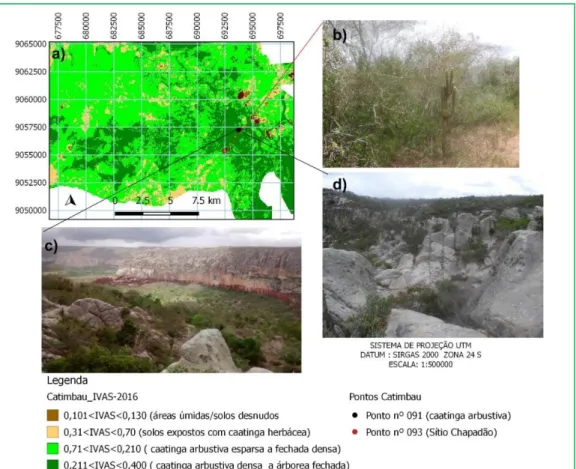 Figura  5 - Paisagem de áreas de caatingas  no Parna do Catimbau: (a)  Espacialização  do IVAS  em  um  trecho do Parna do Catimbau  no ano de 2016