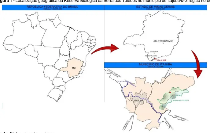 Figura 1 - Localização geográfica da Reserva Biológica da Serra dos Toledos no município de Itajubá/MG região noroeste 