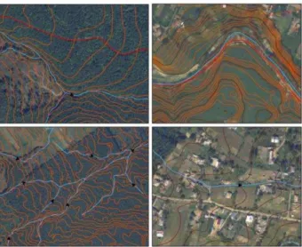 Figure 1. Photo interpretation from 2D and 3D data sources  Furthermore, the running water vectors are only X, Y and when  their track does not meet the relief, any further transformation to  3D space system is affected by errors