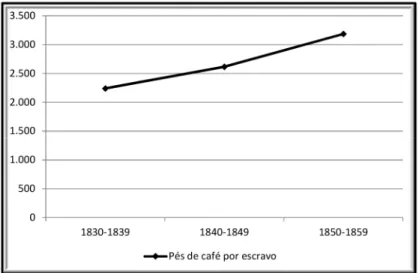 Gráfico 1: Evolução da exploração do trabalho escravo (em pés de café por escravo adulto)