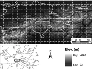 Fig. 2. Correlation and MAE ( ◦ C) between daily mean ERA- ERA-Interim 2 m temperature and E-2 OBS data (0.25 ◦ ×0.25 ◦ ,  pe-riod from 1979 to 2010) extended Simmons’ investigation (5 ◦ × 5 ◦ , monthly, period from 1989 to 2001)