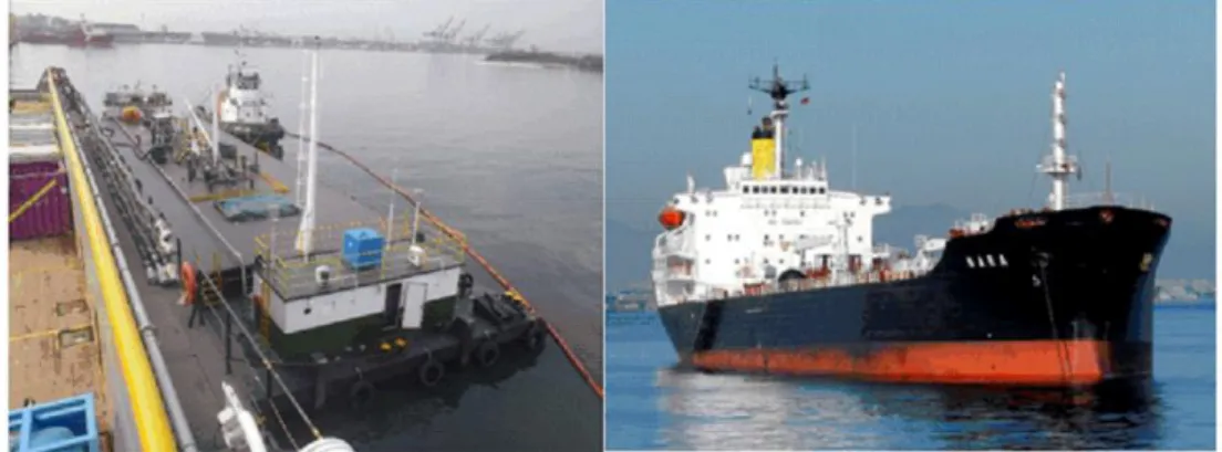 Figura 2: Balsa de óleo diesel e navio-tanque NARA  Fonte: Foto da balsa tirada pelo autor